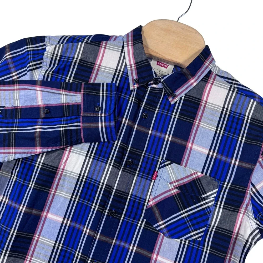 Levi's Shirt Mens M Blue‎ Plaid Long Sleeve Button Down